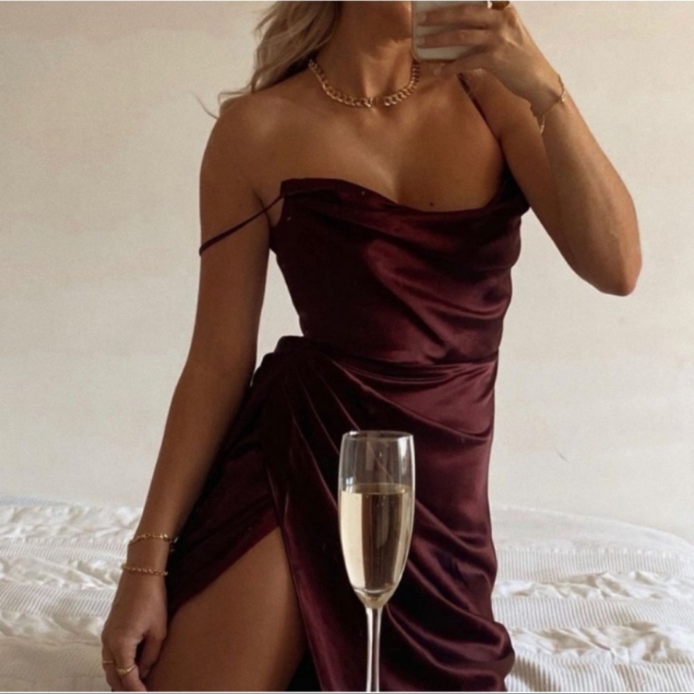 NWT House of CB Raisin brown satin balcony corset dress